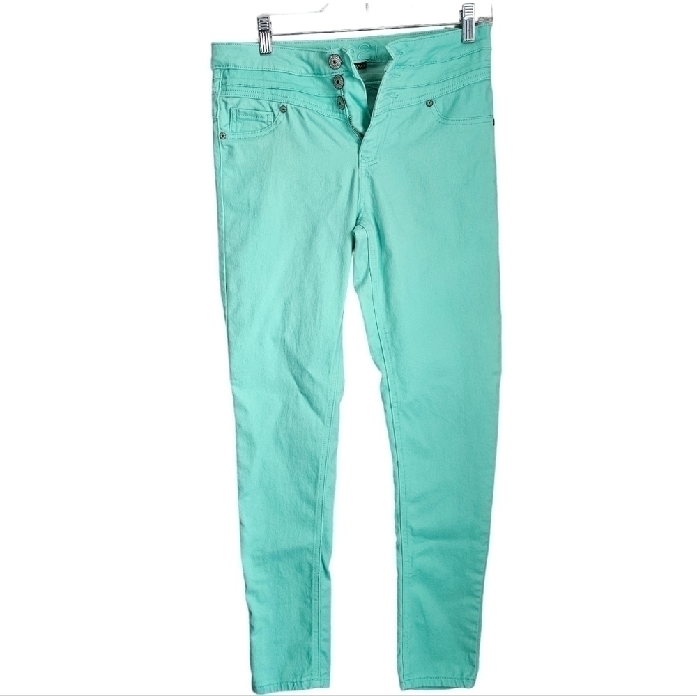 Rue 21 neon teal 3 botton jeans high waist jegging 9 / 10 R